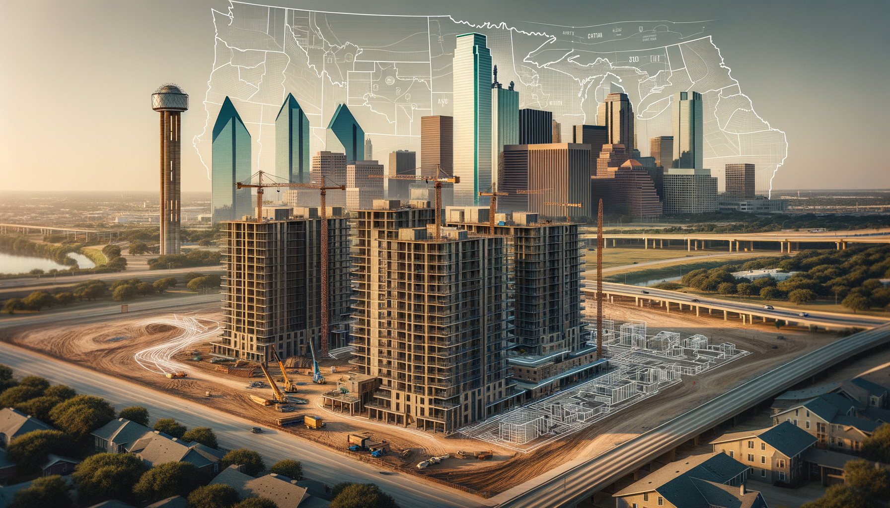 Dallas affordable housing construction compared with Austin and San Antonio Dallas apartment construction site with skyline illustrating affordable housing trends versus Austin and San Antonio